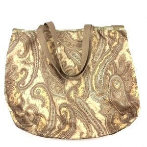 Lesportsac Tote Bag Brown Tan Paisley Large Foldable Travel Nylon Handbag